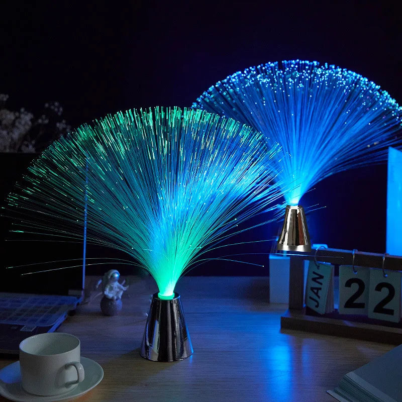 RGB fiber optic night light glowing in multiple colors