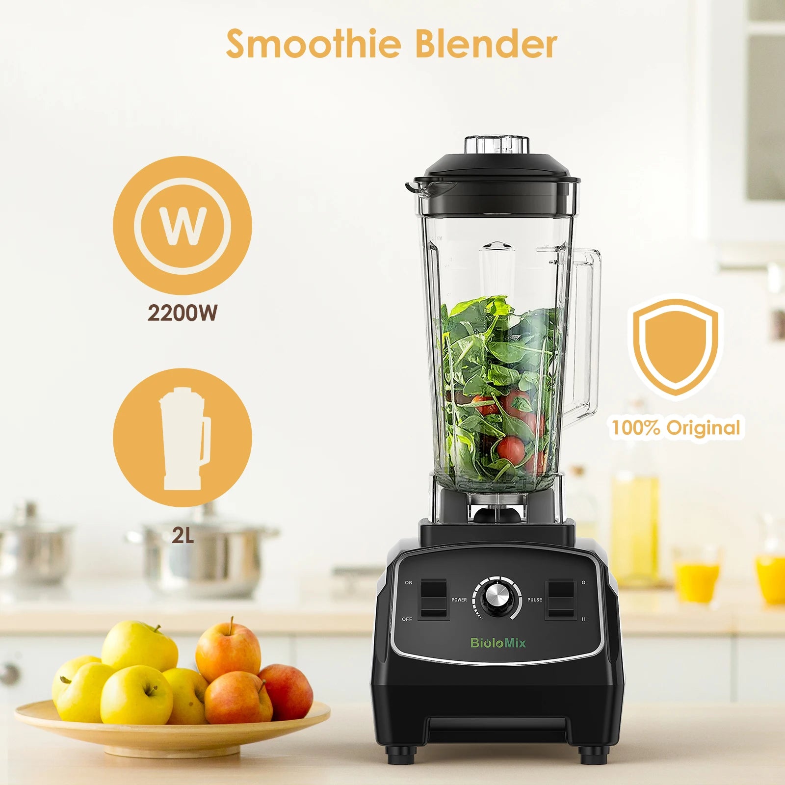 High Power 3HP Biolomix Commercial Blender making fresh fruit smoothie