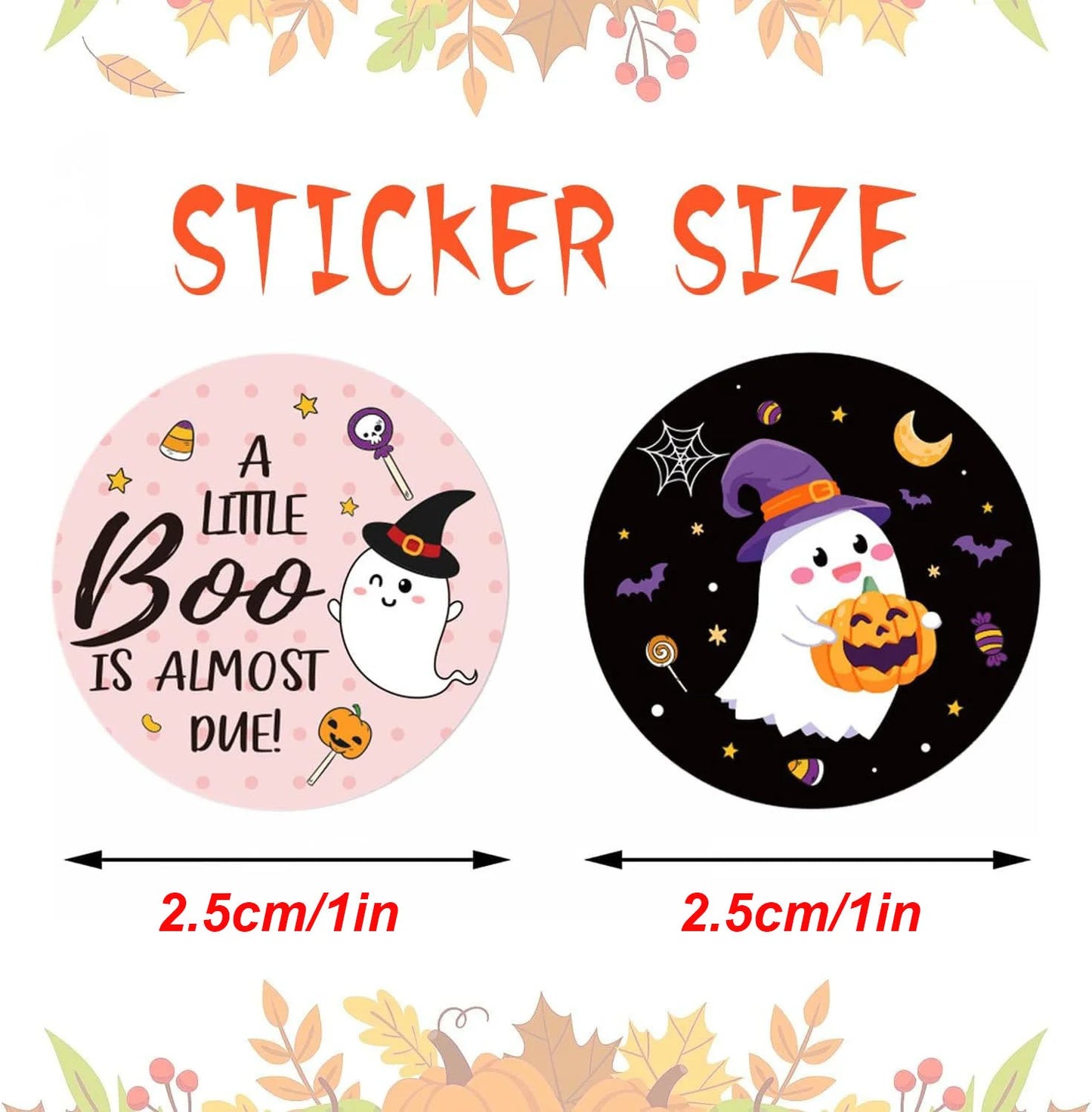 Roll of 500 pink Halloween cartoon stickers