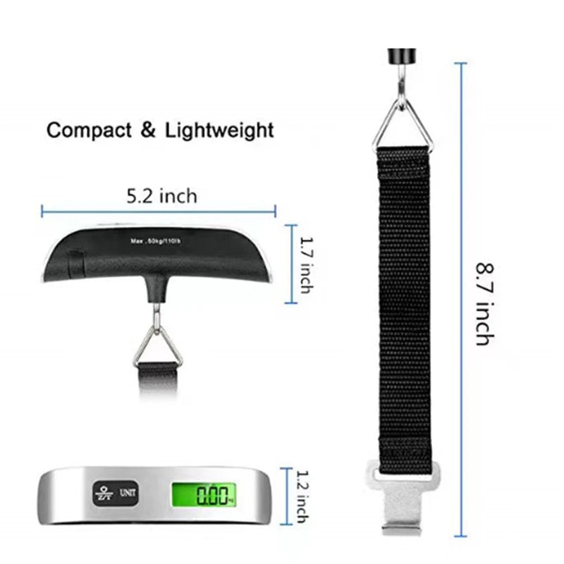 Portable Digital Luggage Scale – LCD Display, 110lb/50kg Hanging Travel Weighing Scale