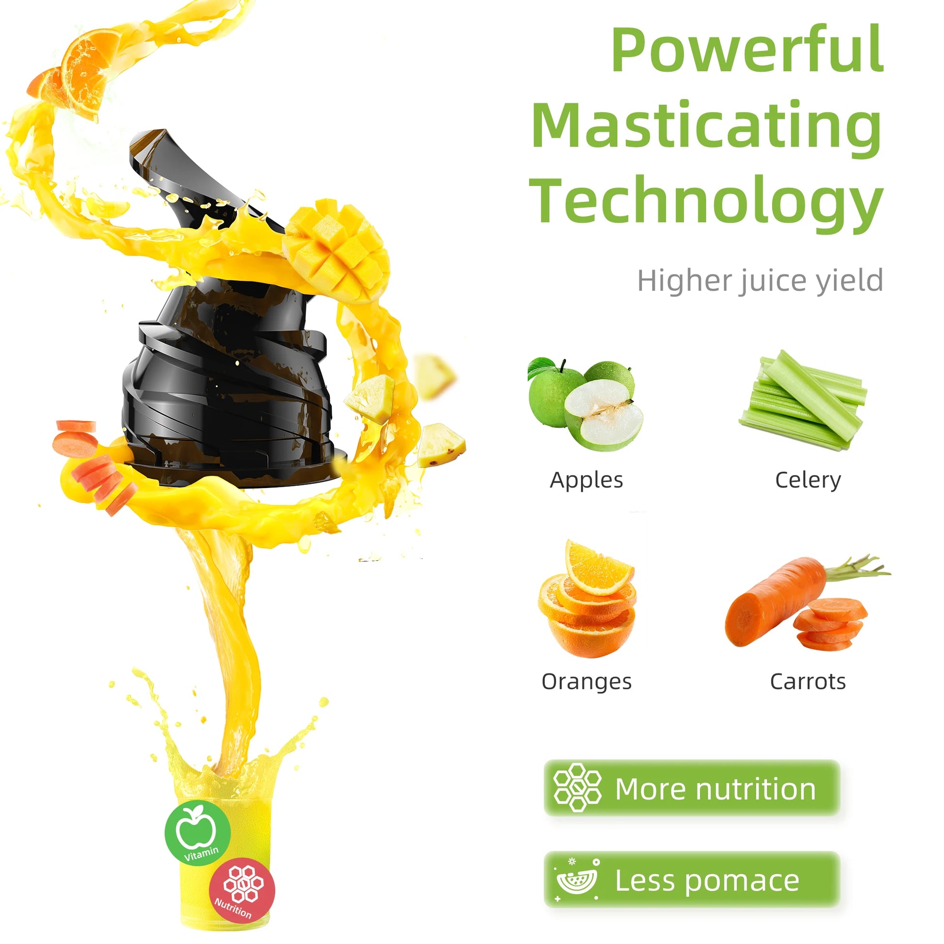 Biolomix slow masticating juicer making fresh fruit juice
