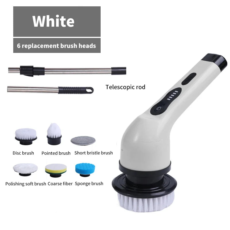 “9-in-1 rechargeable electric spin scrubber cleaning brush with multiple brush heads for kitchen and bathroom”