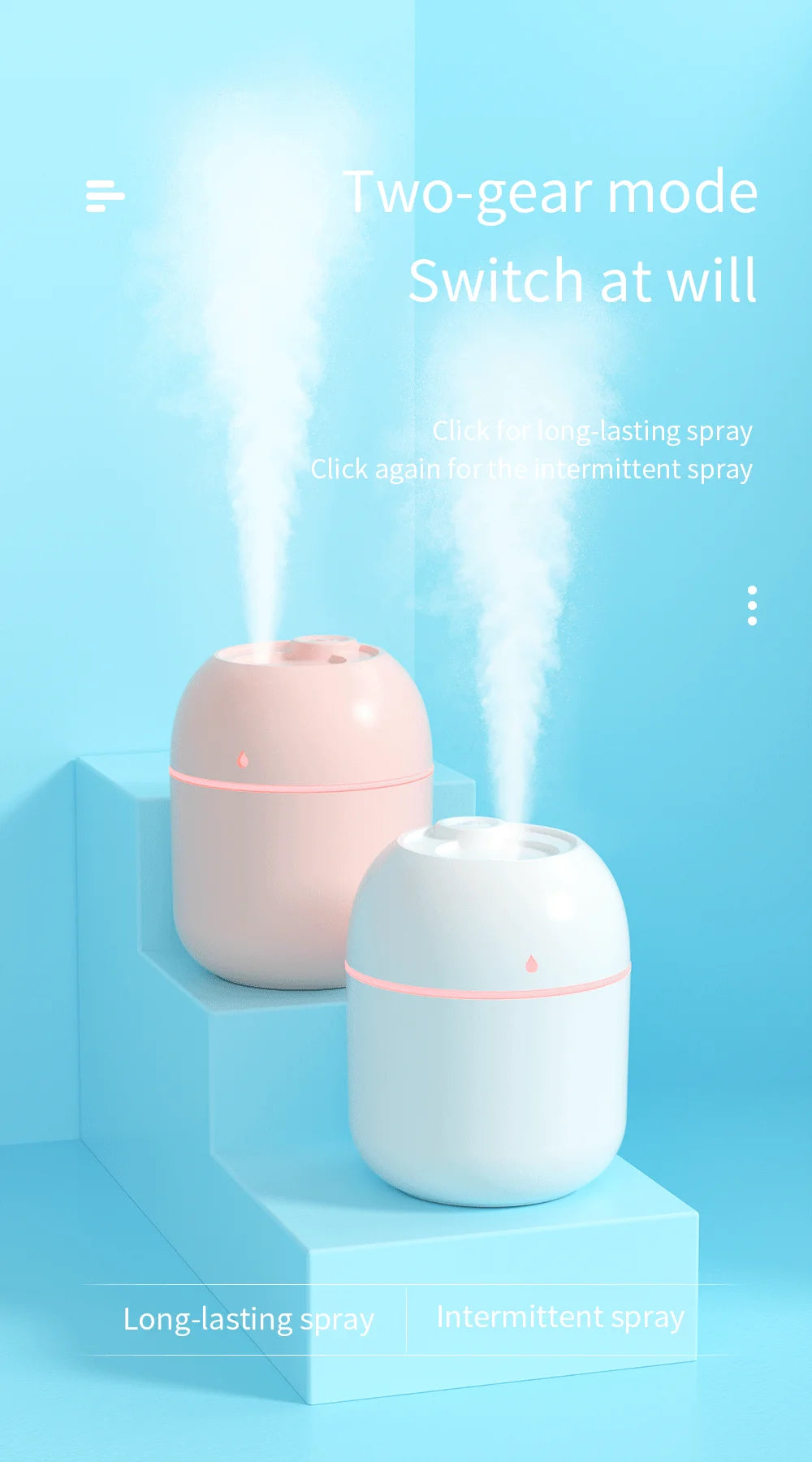 Portable USB Humidifier 220ml | Quiet Mist & LED Night Light