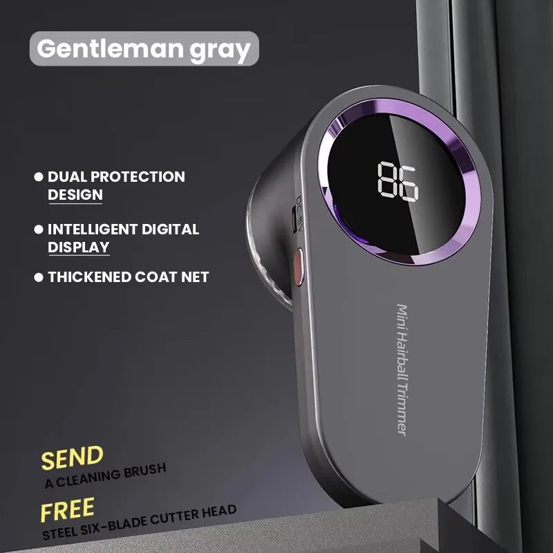 “Rechargeable portable fabric shaver in gray color”