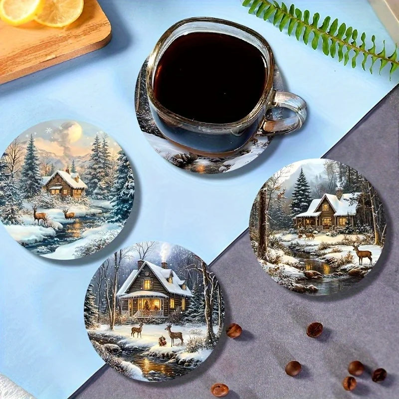 Wooden coaster set arranged on holiday table