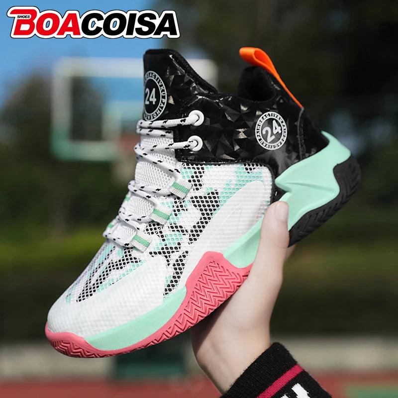 Kids Basketball Shoes – Non-Slip Outdoor Sports Sneakers | Breathable Mesh High-Top Running Shoes for Boys & Girls