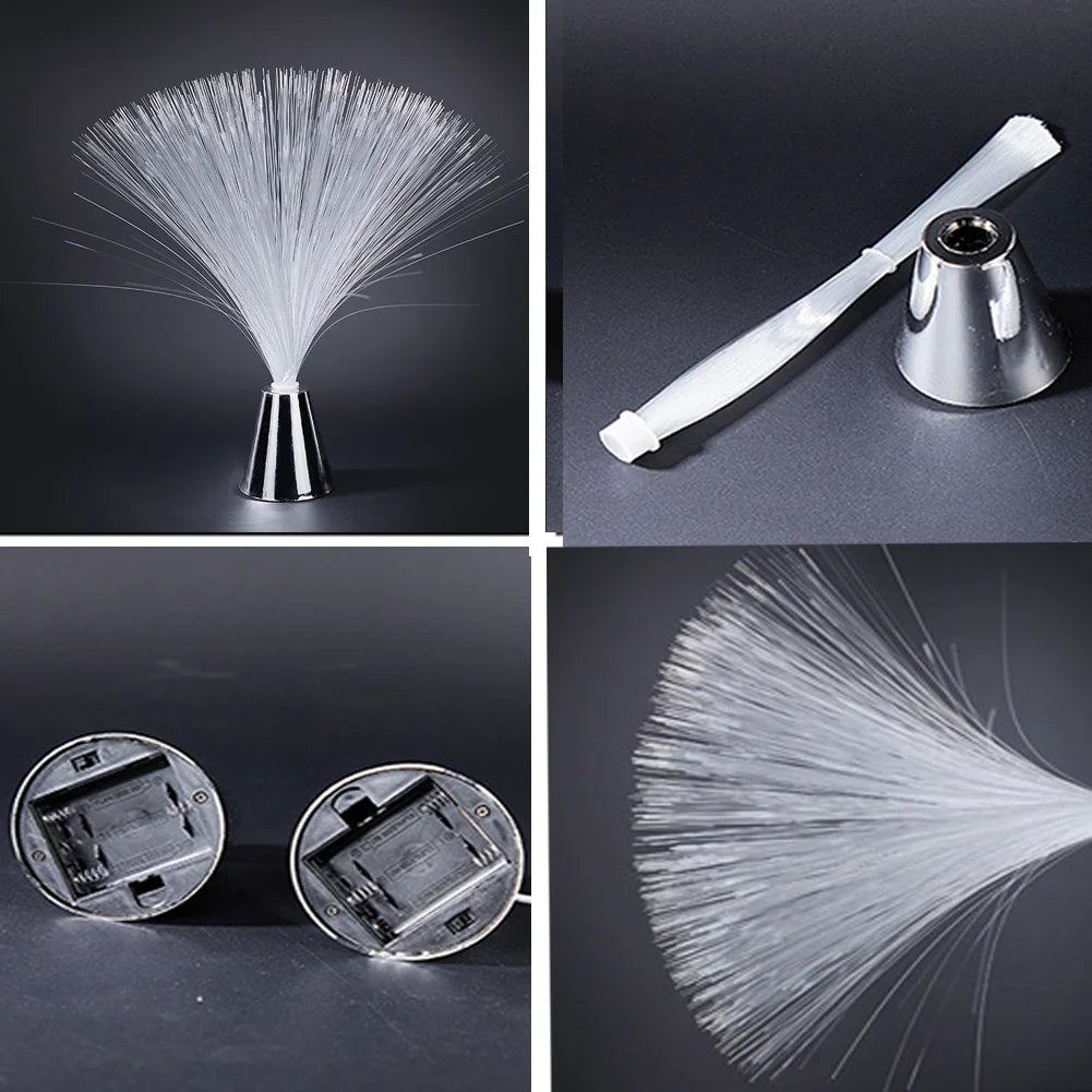 Close-up of fiber optic strands illuminated in starry pattern