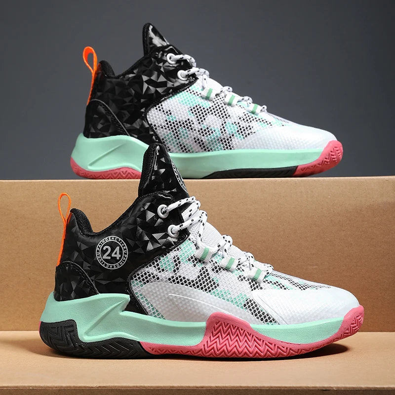 Kids Basketball Shoes – Non-Slip Outdoor Sports Sneakers | Breathable Mesh High-Top Running Shoes for Boys & Girls