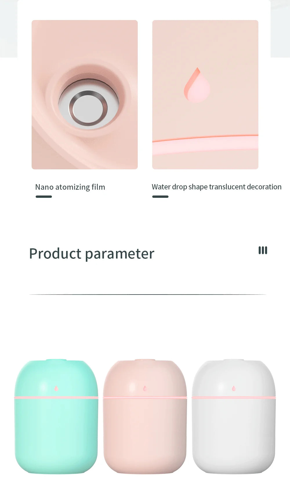 Portable USB Humidifier 220ml | Quiet Mist & LED Night Light