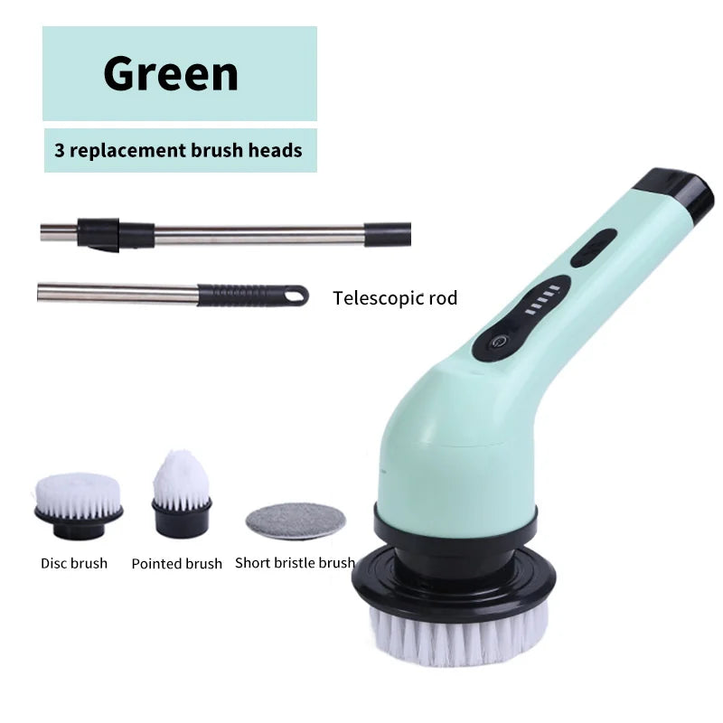 “9-in-1 rechargeable electric spin scrubber cleaning brush with multiple brush heads for kitchen and bathroom”