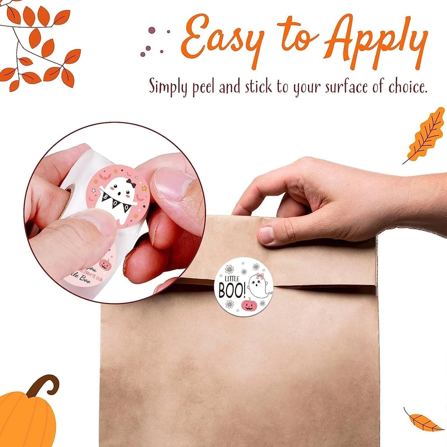 Roll of 500 pink Halloween cartoon stickers