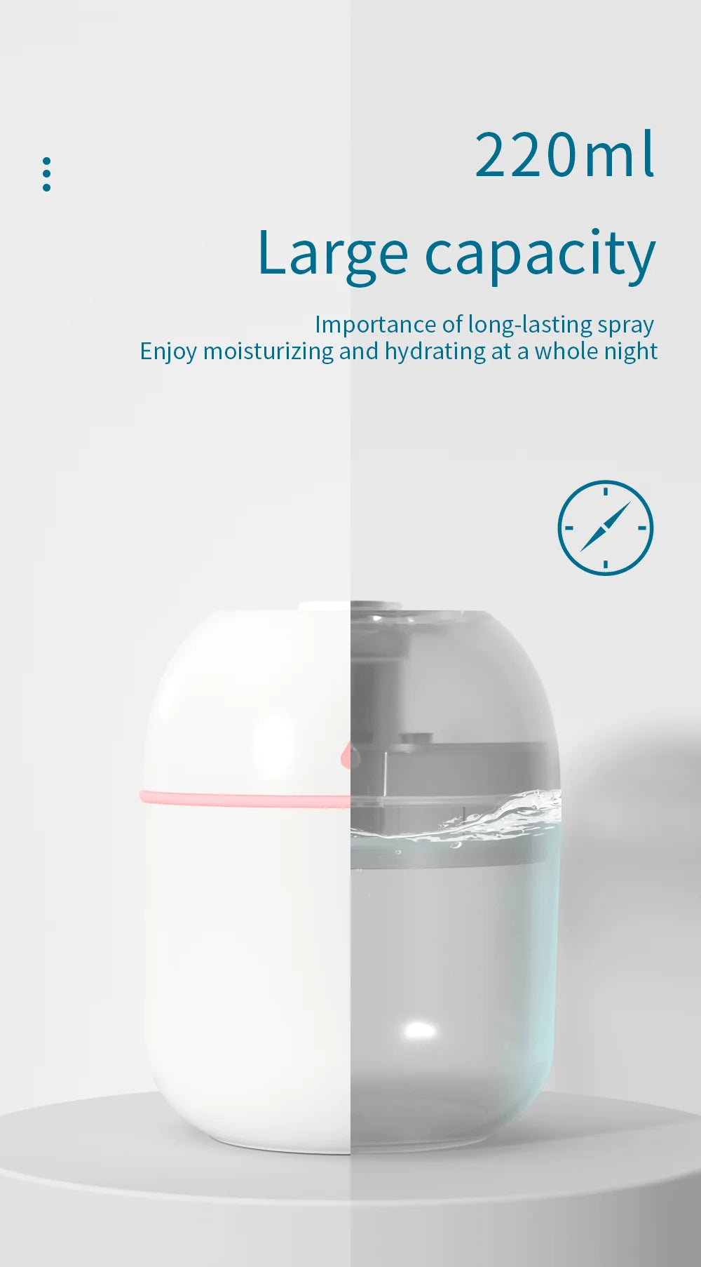 Portable USB Humidifier 220ml | Quiet Mist & LED Night Light