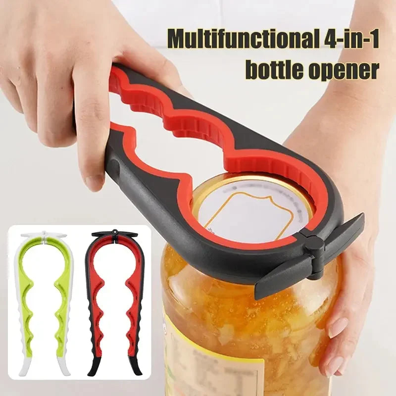 “4-in-1 multi-function can and bottle opener with anti-slip handle”