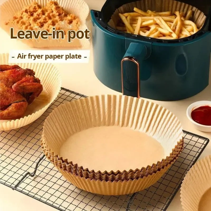 50/100 Pcs Disposable Air Fryer Paper Liners – 20 cm Oil-Proof, Water-Proof, Non-Stick Cooking Paper