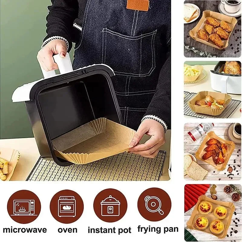 50/100 Pcs Disposable Air Fryer Paper Liners – 20 cm Oil-Proof, Water-Proof, Non-Stick Cooking Paper