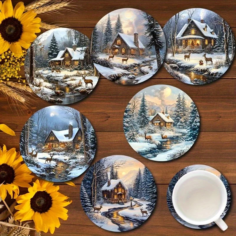 Full 6-piece holiday coaster set on display