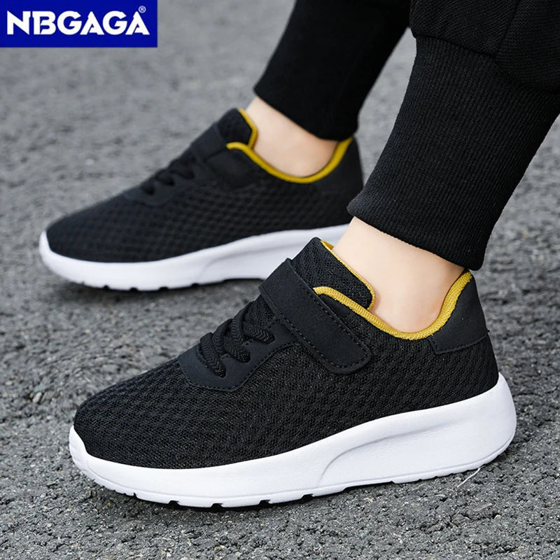 Black and yellow sneakers with white soles on a gray surface, featuring the brand 'NGBGAGA'.