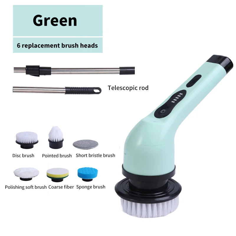 “9-in-1 rechargeable electric spin scrubber cleaning brush with multiple brush heads for kitchen and bathroom”