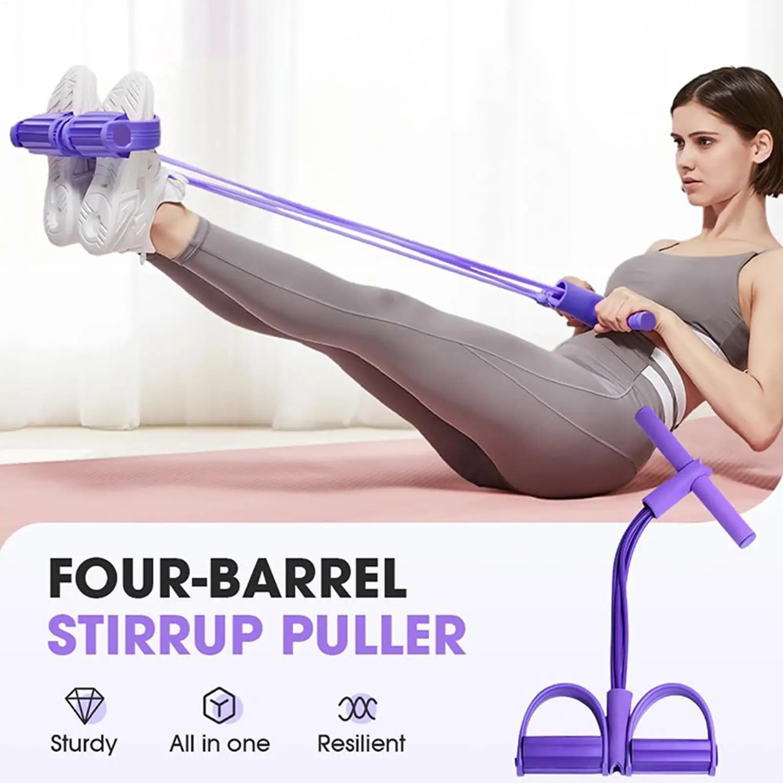 “Purple 4-tube pedal puller fitness resistance band for waist and core training”