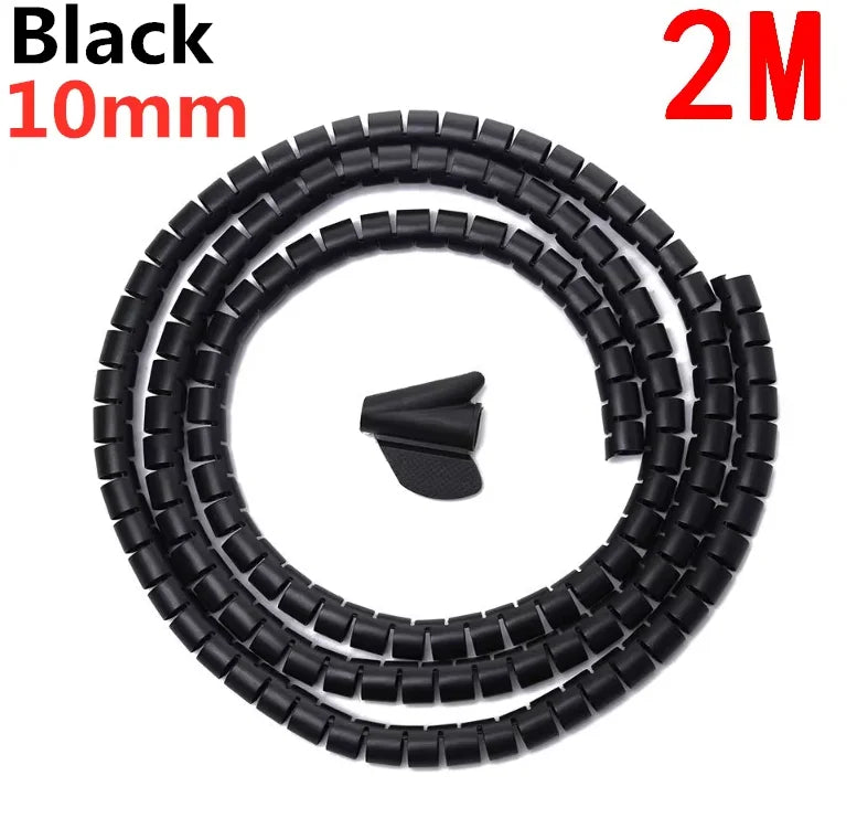 “Black 2 m spiral cable organizer wrapping computer cords”