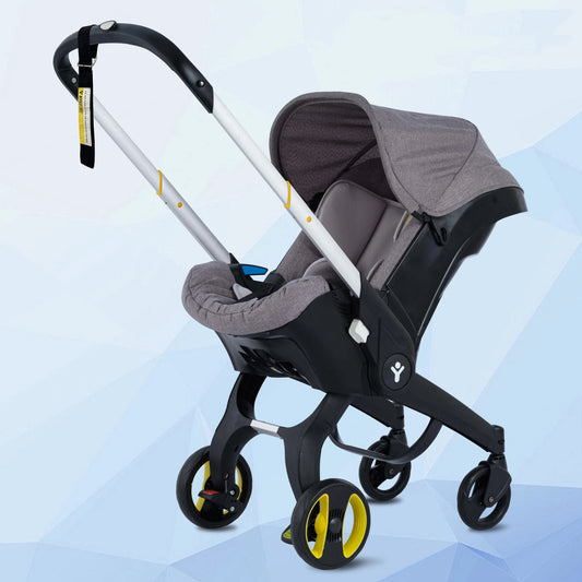 Foldable baby stroller with metal frame and sunshade