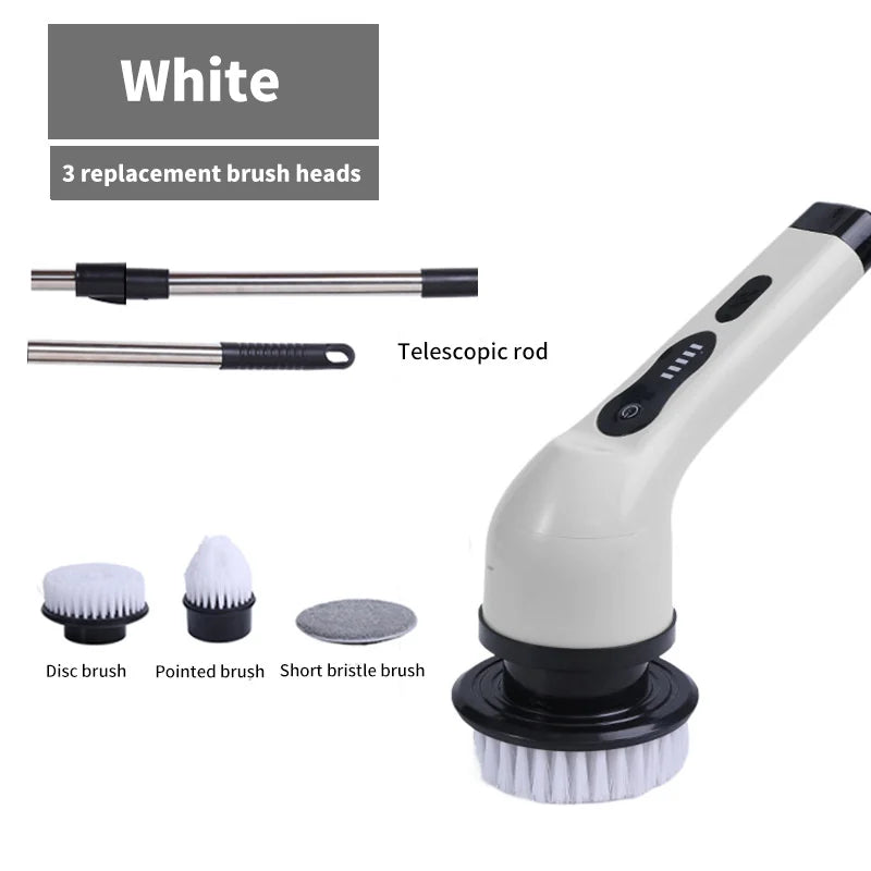 “9-in-1 rechargeable electric spin scrubber cleaning brush with multiple brush heads for kitchen and bathroom”