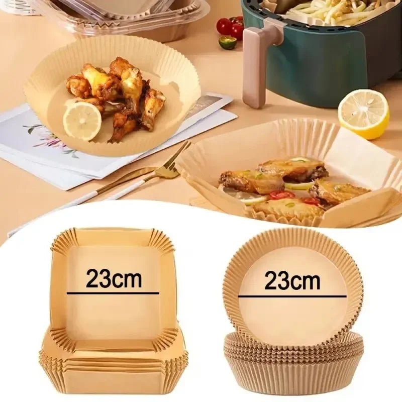 50/100 Pcs Disposable Air Fryer Paper Liners – 20 cm Oil-Proof, Water-Proof, Non-Stick Cooking Paper