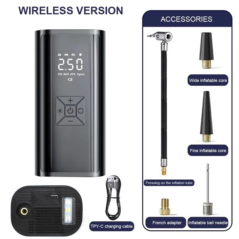 Wireless Portable Car Tire Inflator – Electric Air Pump for Car, Bike & Sports Balls.