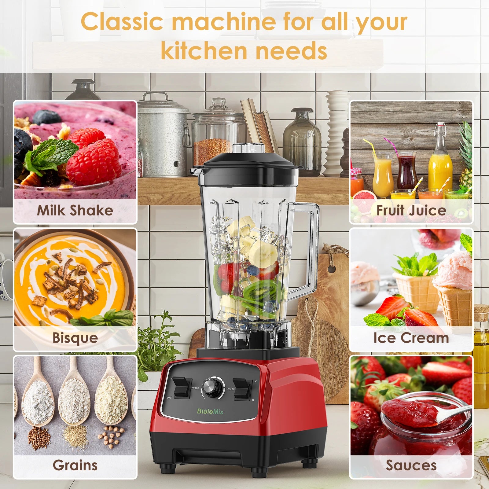 Biolomix 2200W Heavy Duty Commercial Blender – Black BPA-Free Smoothie Maker