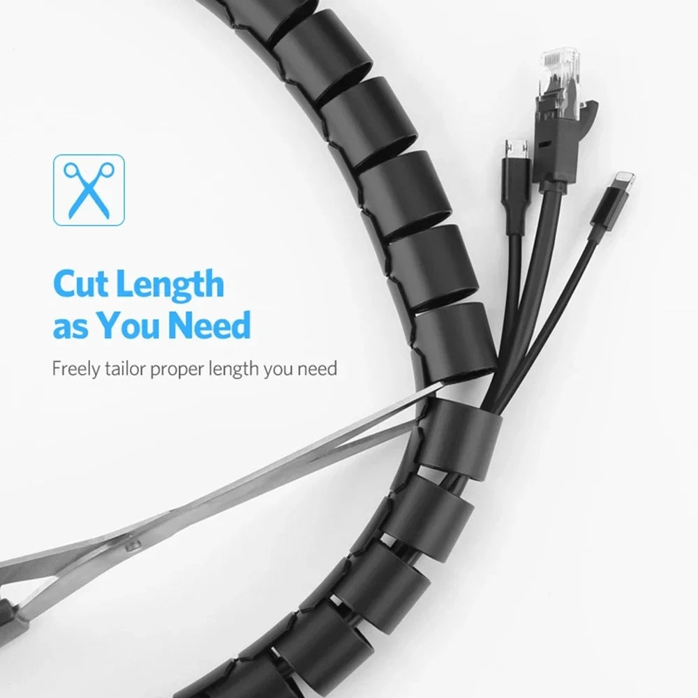 “Black 2 m spiral cable organizer wrapping computer cords”