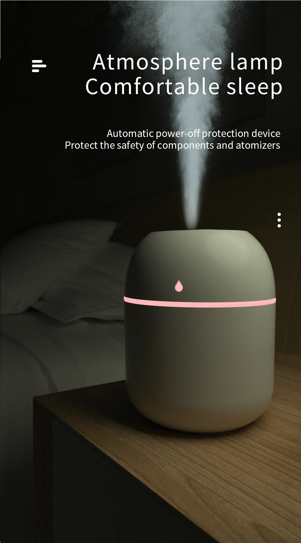 Portable USB Humidifier 220ml | Quiet Mist & LED Night Light