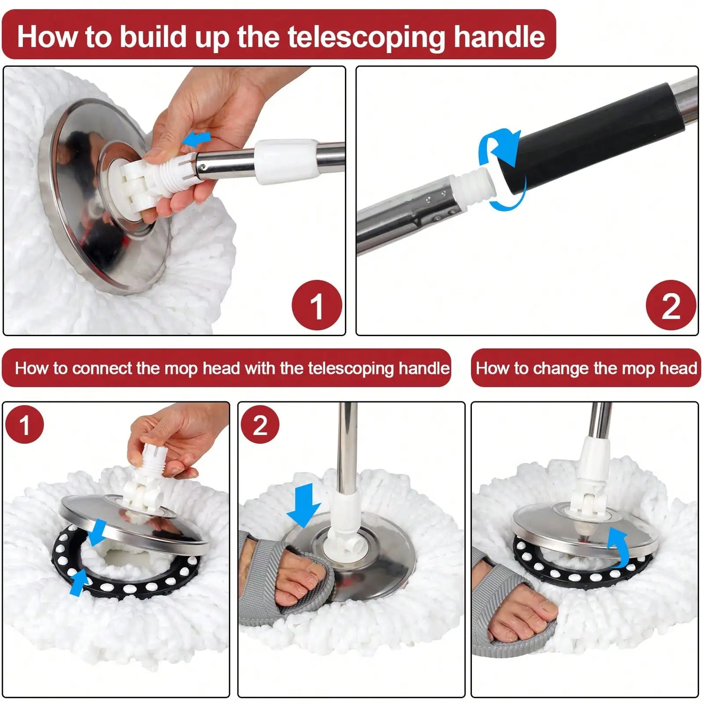 Easy-to-use spin mop with foot pedal wringer