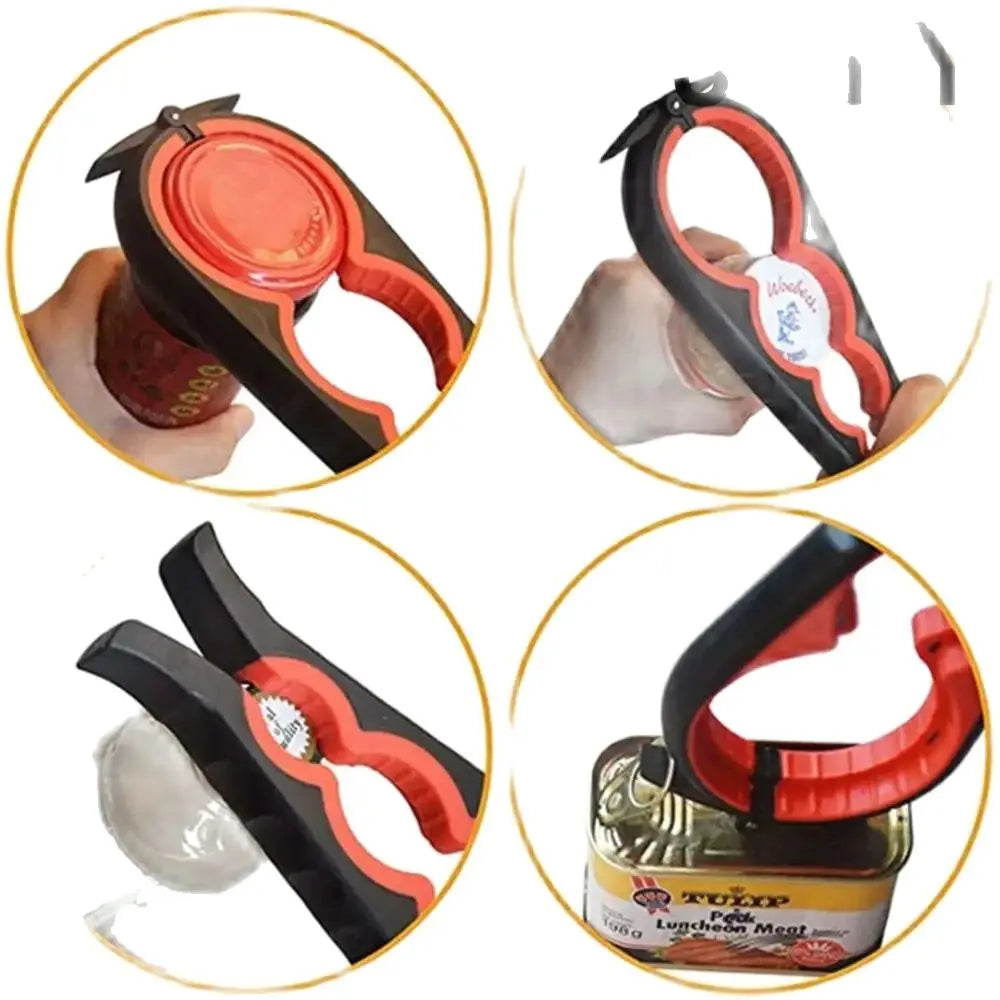 “4-in-1 multi-function can and bottle opener with anti-slip handle”
