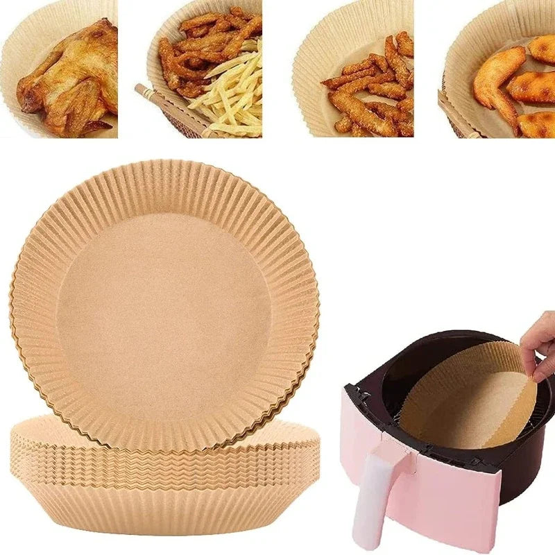 50/100 Pcs Disposable Air Fryer Paper Liners – 20 cm Oil-Proof, Water-Proof, Non-Stick Cooking Paper