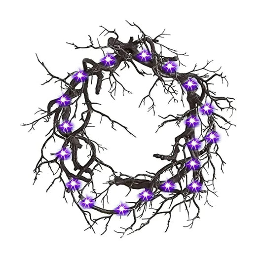 Black wreath with purple LED lights