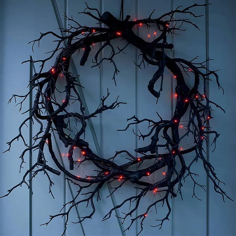 Black wreath with red LED lights